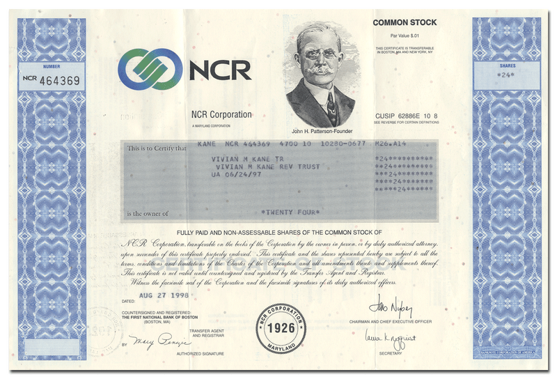 NCR Corporation Stock Certificate