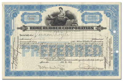 Howe Rubber Corporation Stock Certificate