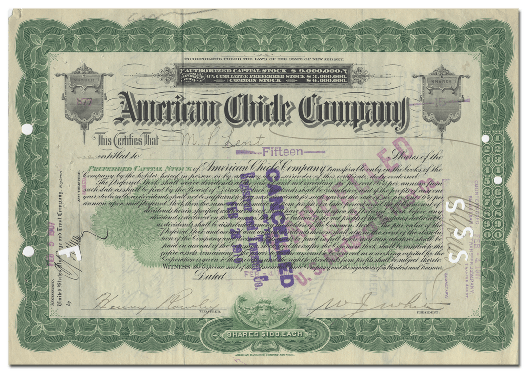 American Chicle Company Stock Certificate