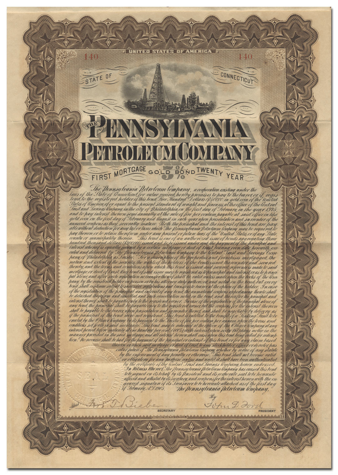 Pennsylvania Petroleum Company Bond Certficate