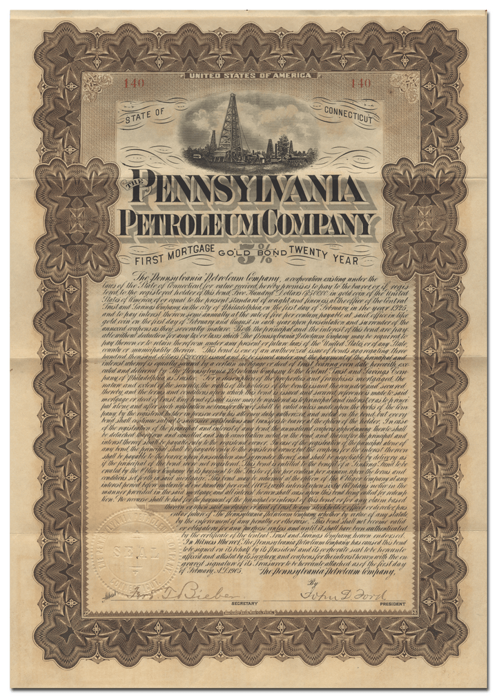 Pennsylvania Petroleum Company Bond Certficate