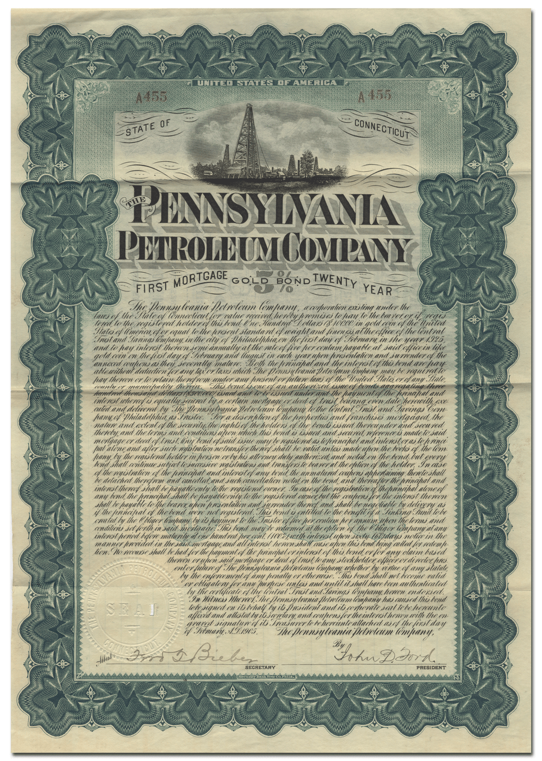 Pennsylvania Petroleum Company Bond Certficate