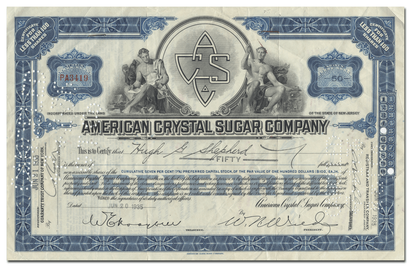 American Crystal Sugar Company Stock Certificate