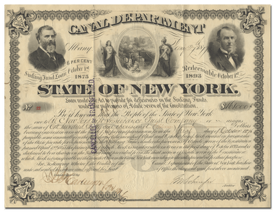 State of New York Canal Department Bond Certificate
