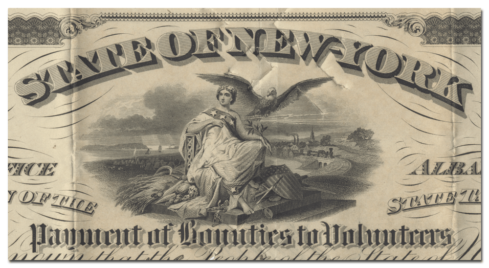 State of New York Civil War Bounties Bond Certificate