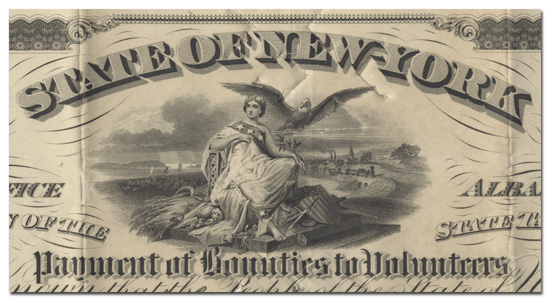 State of New York Civil War Bounties Bond Certificate