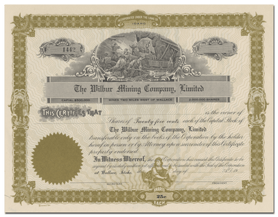 Wilbur Mining Company, Limited Stock Certificate