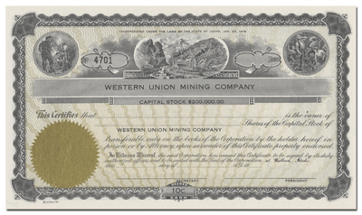 Western Union Mining Company Stock Certificate