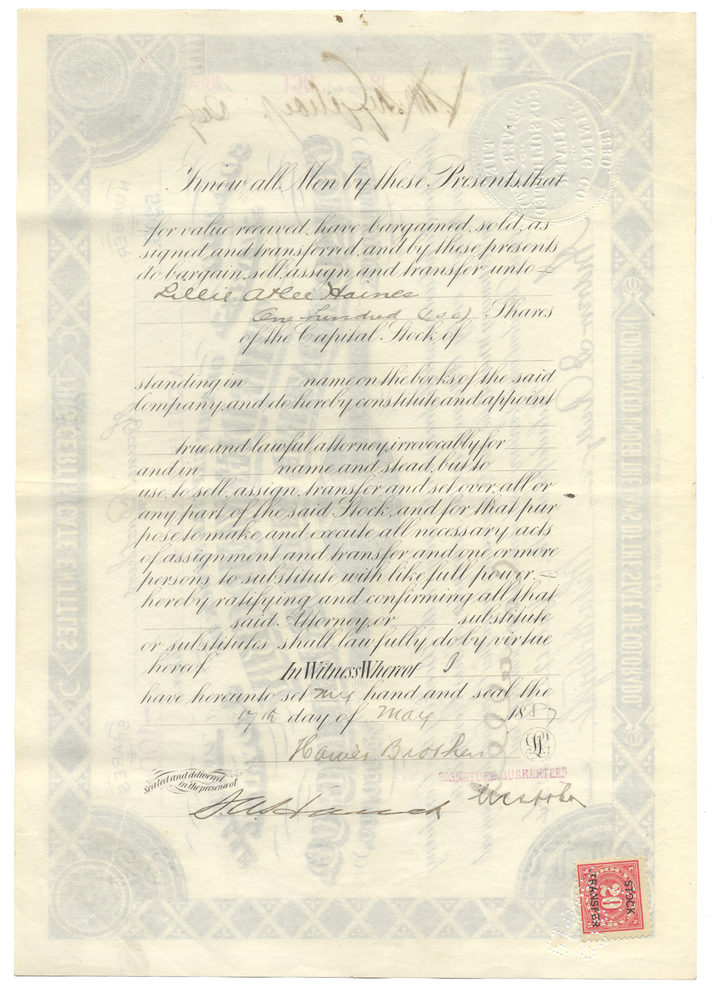 Denver City Consolidated Silver Mining Company Stock Certificate Signed by Whitaker Wright