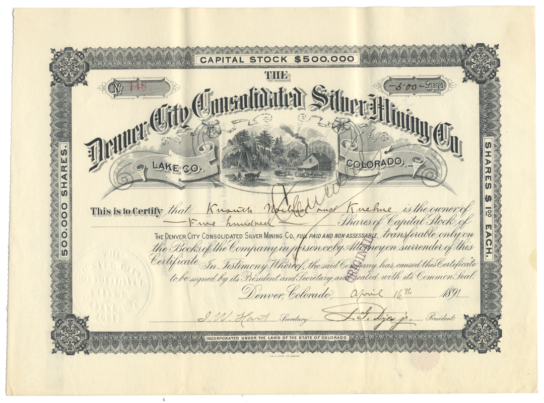 Denver City Consolidated Silver Mining Company Stock Certificate