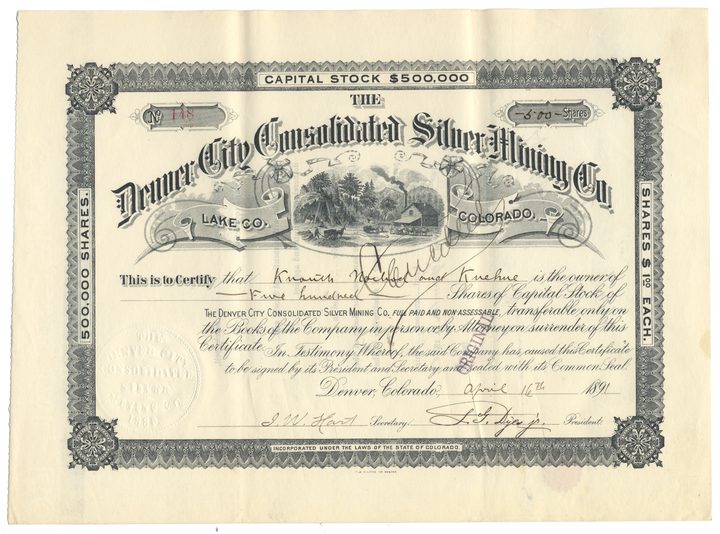 Denver City Consolidated Silver Mining Company Stock Certificate