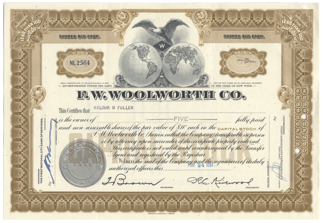 F. W. Woolworth Co. Stock Certificate