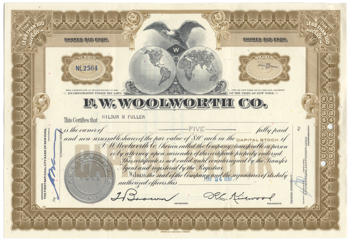 F. W. Woolworth Co. Stock Certificate