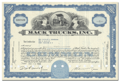 Mack Trucks, Inc. Stock Certificate
