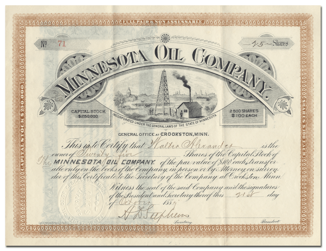 Minnesota Oil Company Stock Certificate