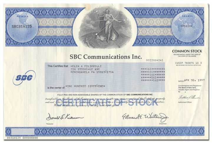 SBC Communications, Inc. Stock Certificate