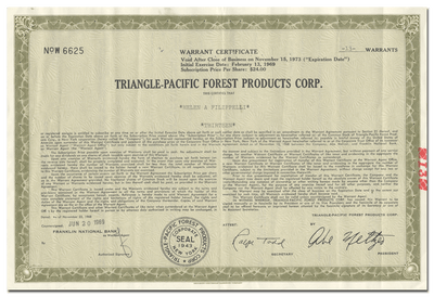 Triangle - Pacific Forest Products Corp. Stock Certificate