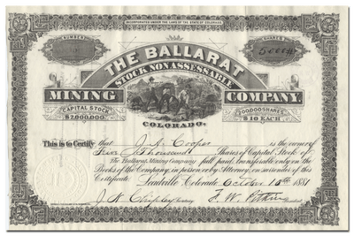 Ballarat Mining Company Stock Certificate