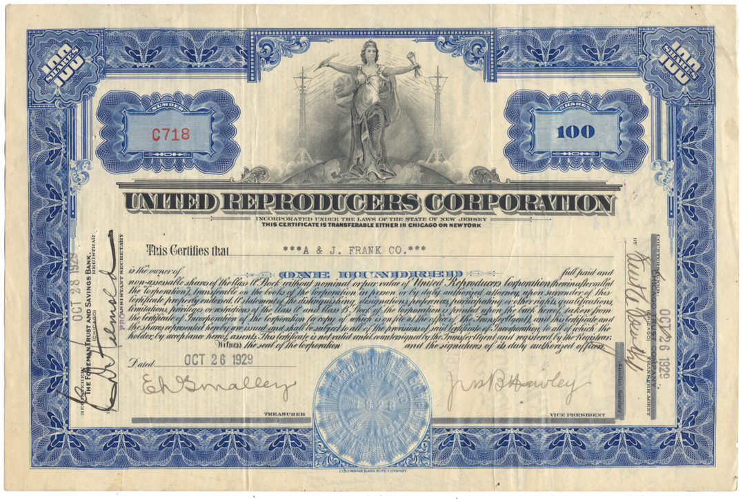 United Reproducers Corporation Stock Certificate