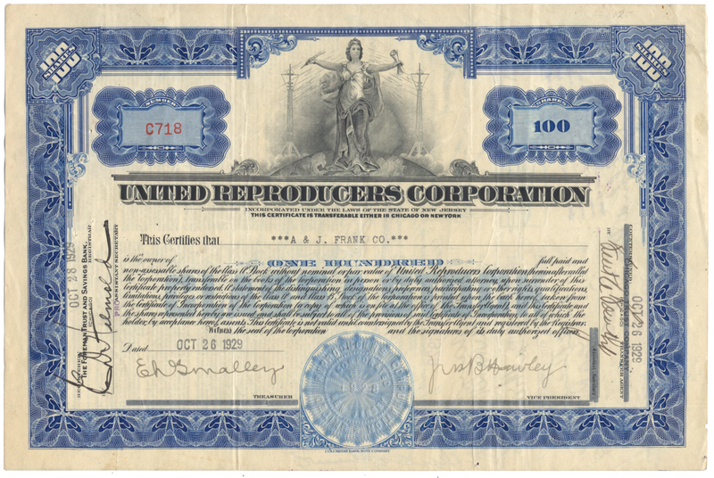 United Reproducers Corporation Stock Certificate