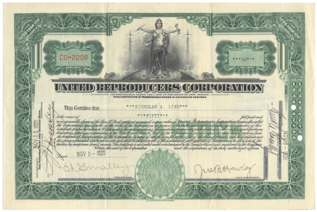 United Reproducers Corporation Stock Certificate