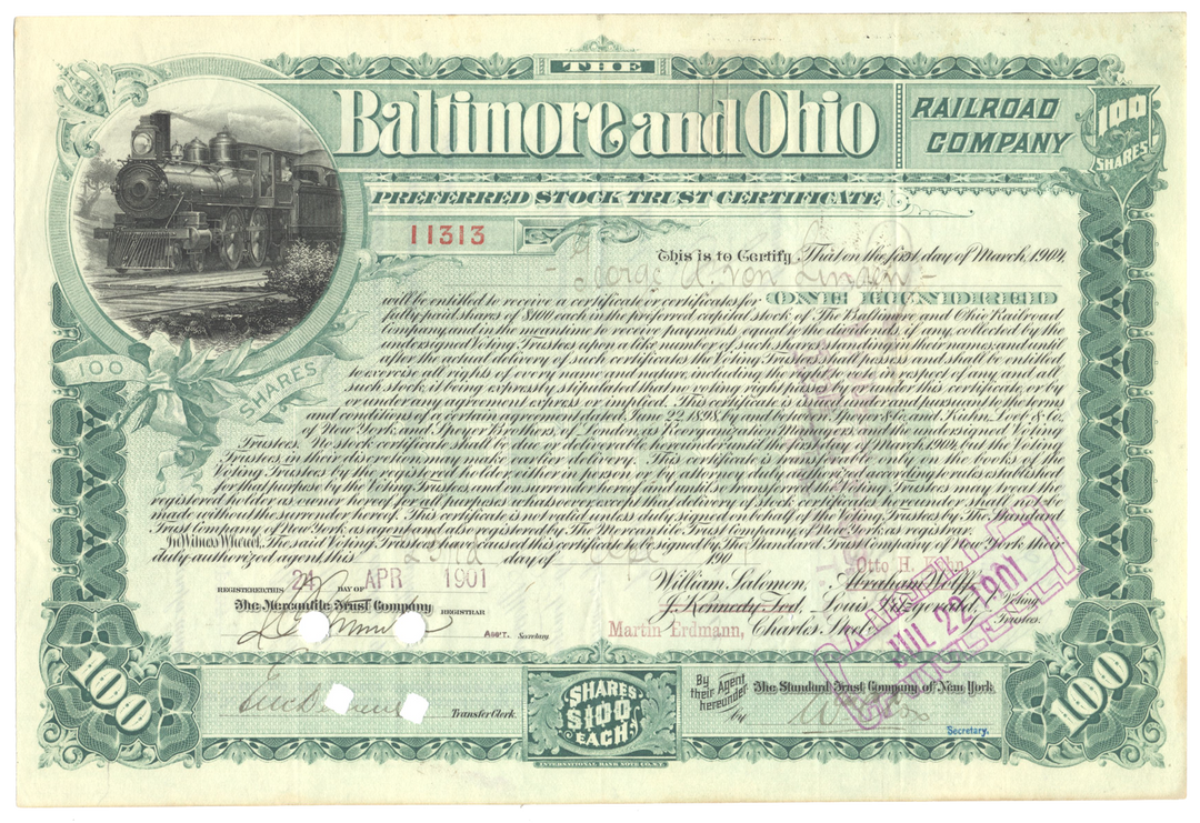 Baltimore and Ohio Railroad Company Stock Certificate