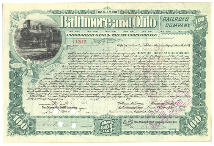 Baltimore and Ohio Railroad Company Stock Certificate