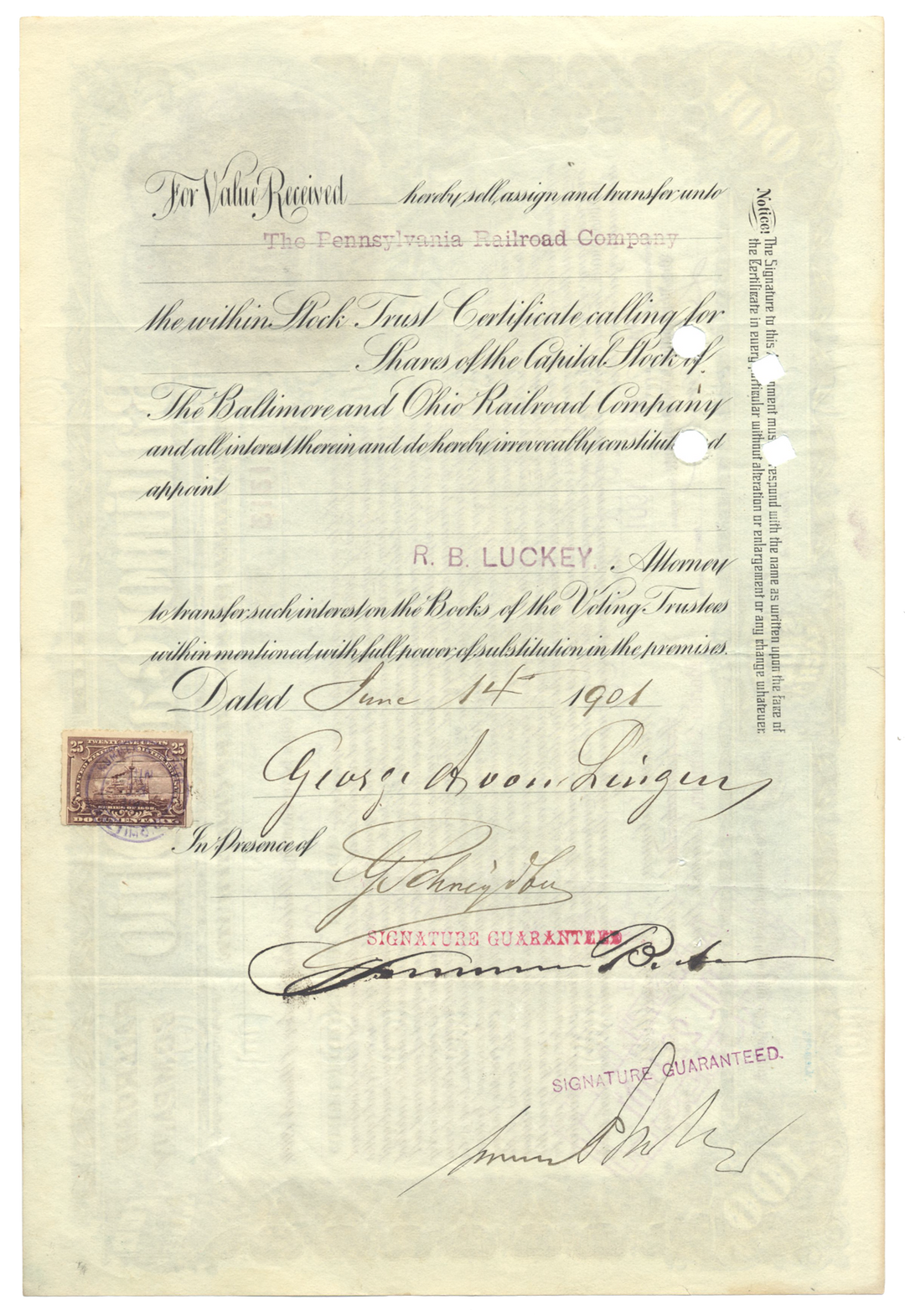 Baltimore and Ohio Railroad Company Stock Certificate