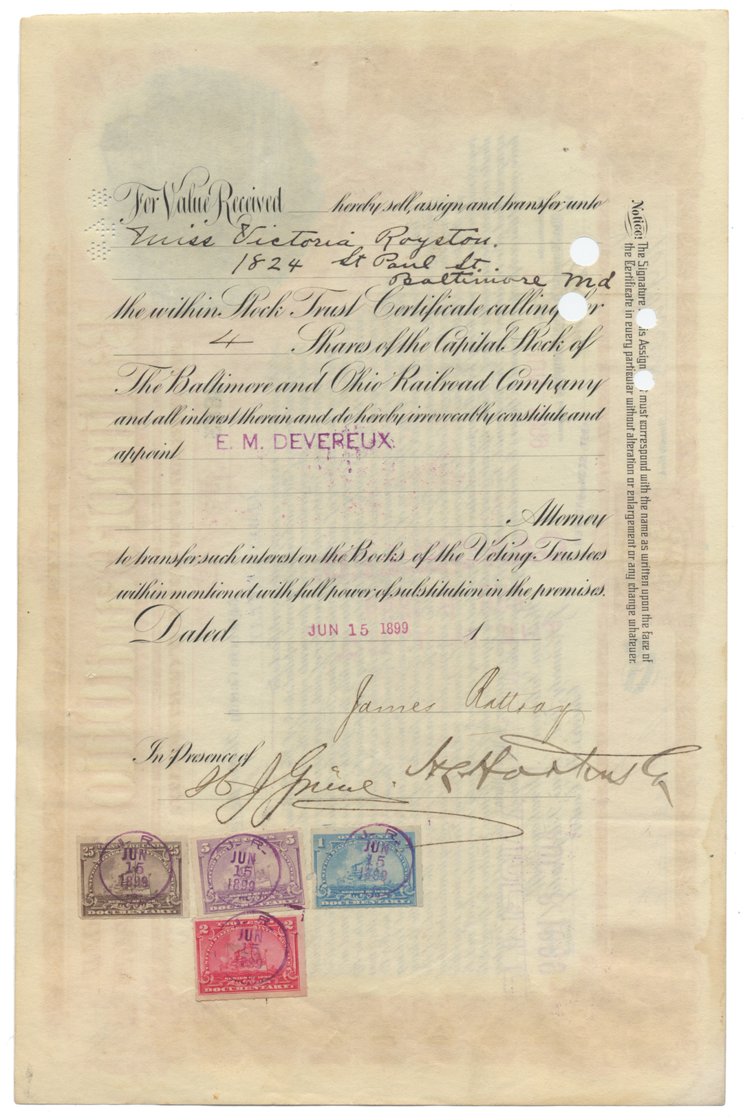 Baltimore and Ohio Railroad Company Stock Certificate