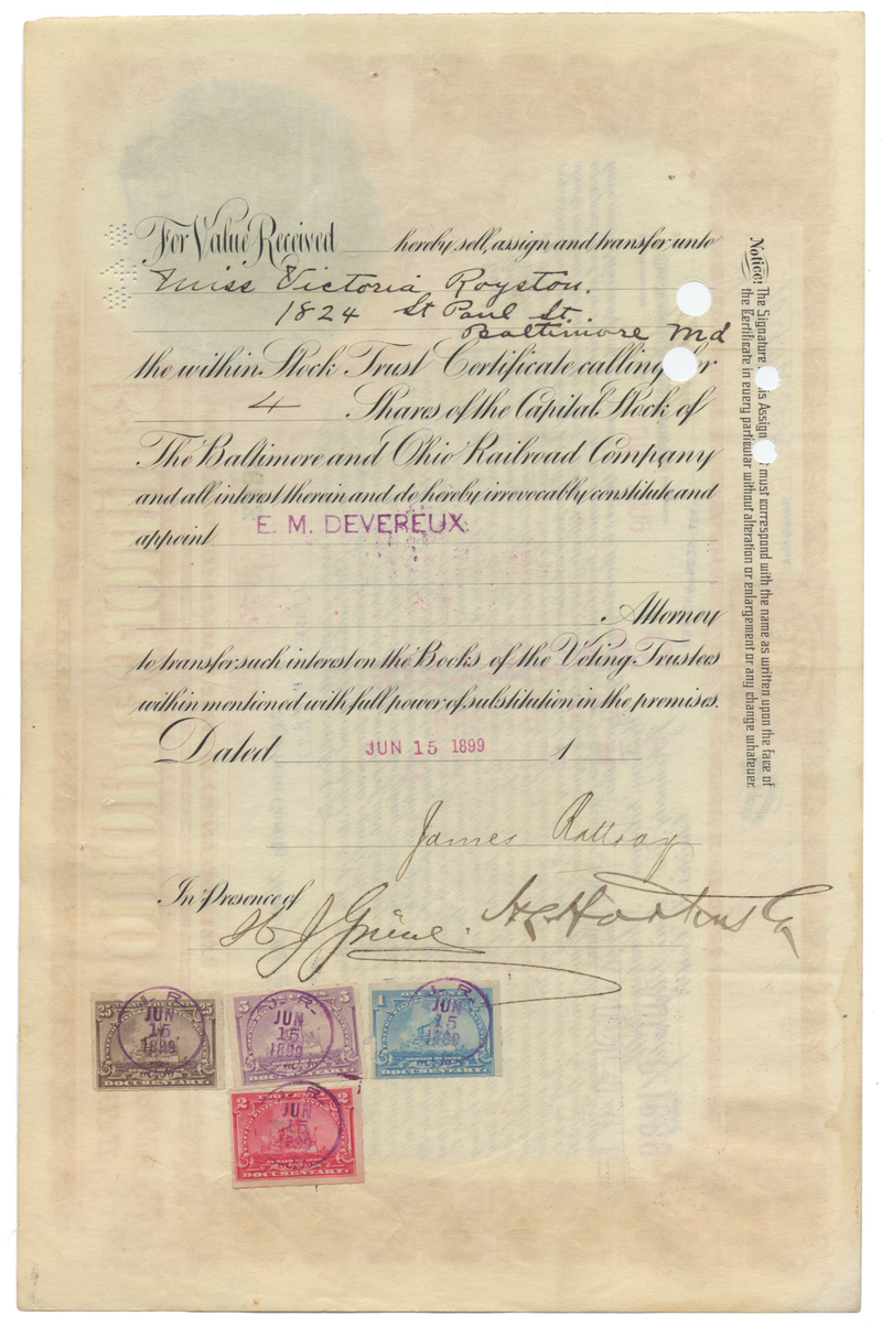 Baltimore and Ohio Railroad Company Stock Certificate