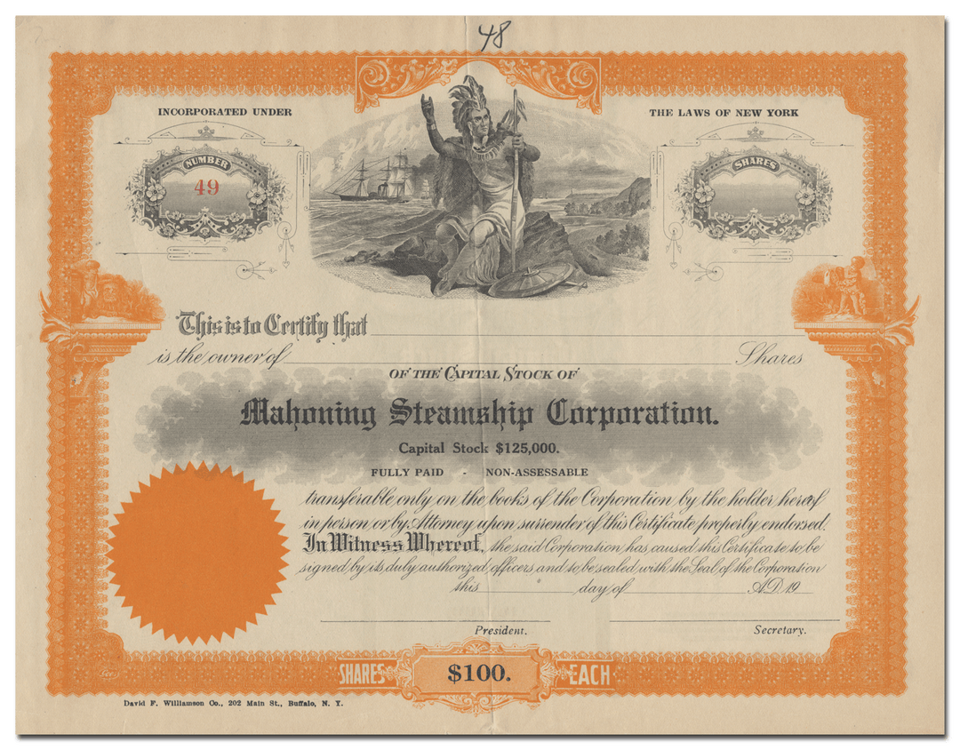 Mahoning Steamship Corporation Stock Certificate