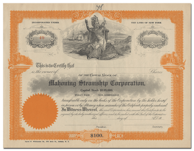 Mahoning Steamship Corporation Stock Certificate