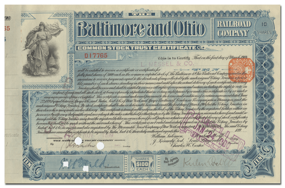 Baltimore and Ohio Railroad Company Stock Certificate