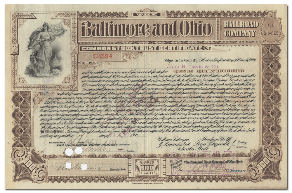 Baltimore and Ohio Railroad Company Stock Certificate