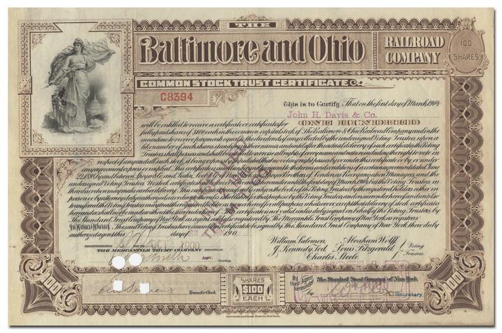 Baltimore and Ohio Railroad Company Stock Certificate