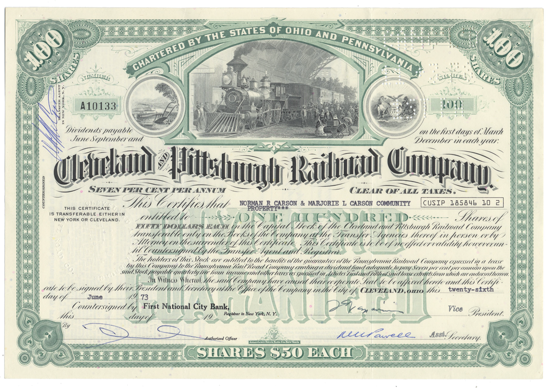 Cleveland and Pittsburgh Railroad Company Stock Certificate