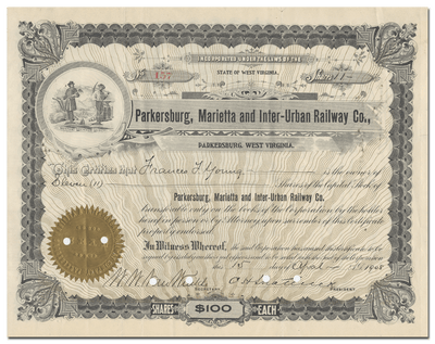 Parkersburg, Marietta and Inter-Urban Railway Co. Stock Certificate