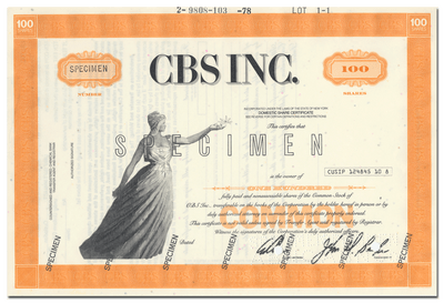 CBS Inc. Specimen Stock Certificate