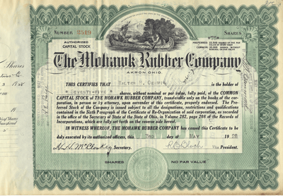 Mohawk Rubber Company Stock Certificate