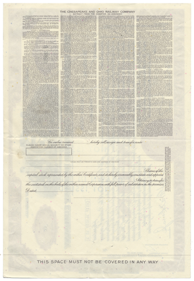 Chesapeake and Ohio Railway Company Stock Certificate