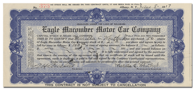Eagle-Macomber Motor Car Company Stock Certificate