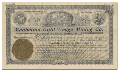 Manhattan Gold Wedge Mining Co. Stock Certificate