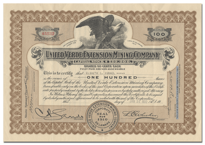United Verde Extension Mining Company Stock Certificate