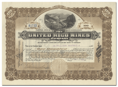 United Rico Mines Company Stock Certificate
