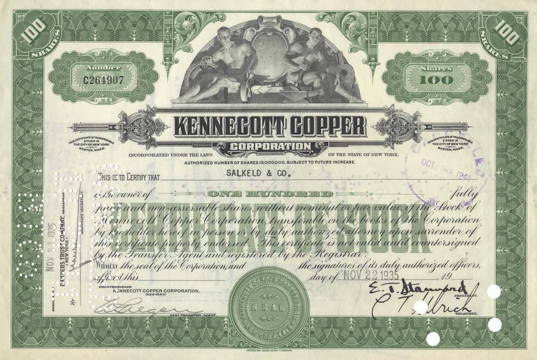 Kennecott Copper Corporation Stock Certificate