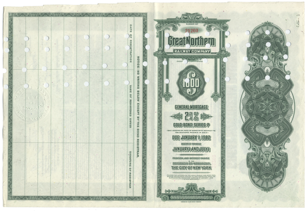 Great Northern Railway Bond Certificate