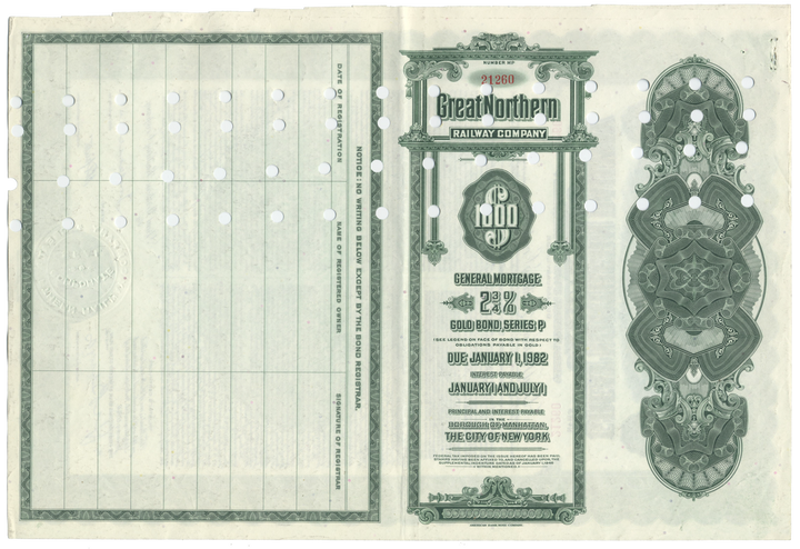 Great Northern Railway Bond Certificate