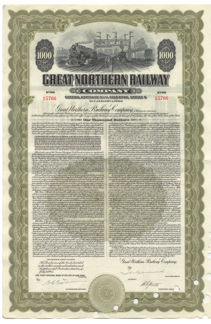 Great Northern Railway Bond Certificate