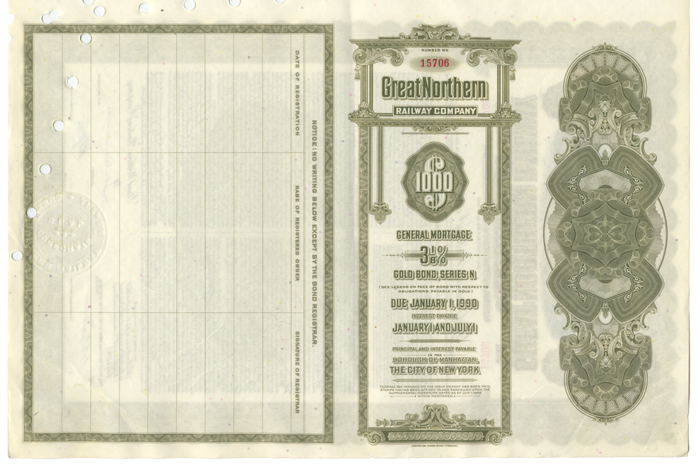 Great Northern Railway Bond Certificate