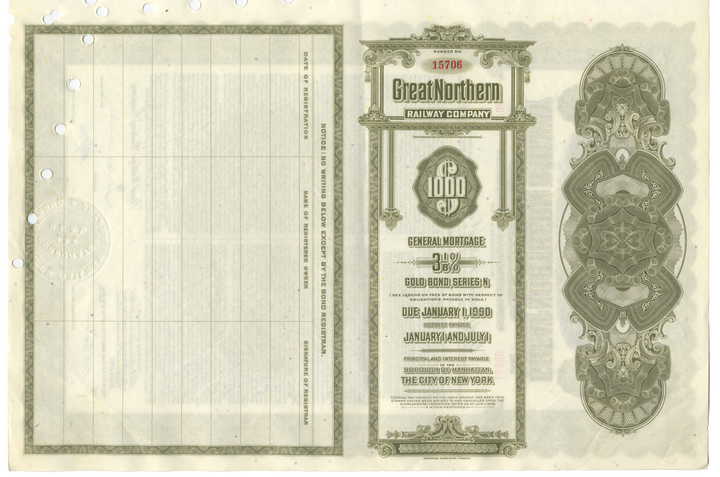 Great Northern Railway Bond Certificate